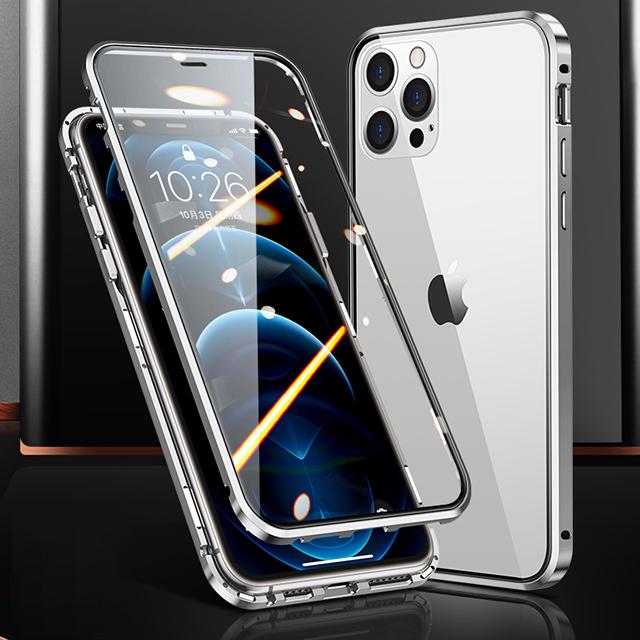 Metal Frame Double Sided Glass Magnetic Phone Case For iPhone16 15 14 13 12 Pro Max X XS 8 7 14 Plus 13 12Mini Camera Lens Cover