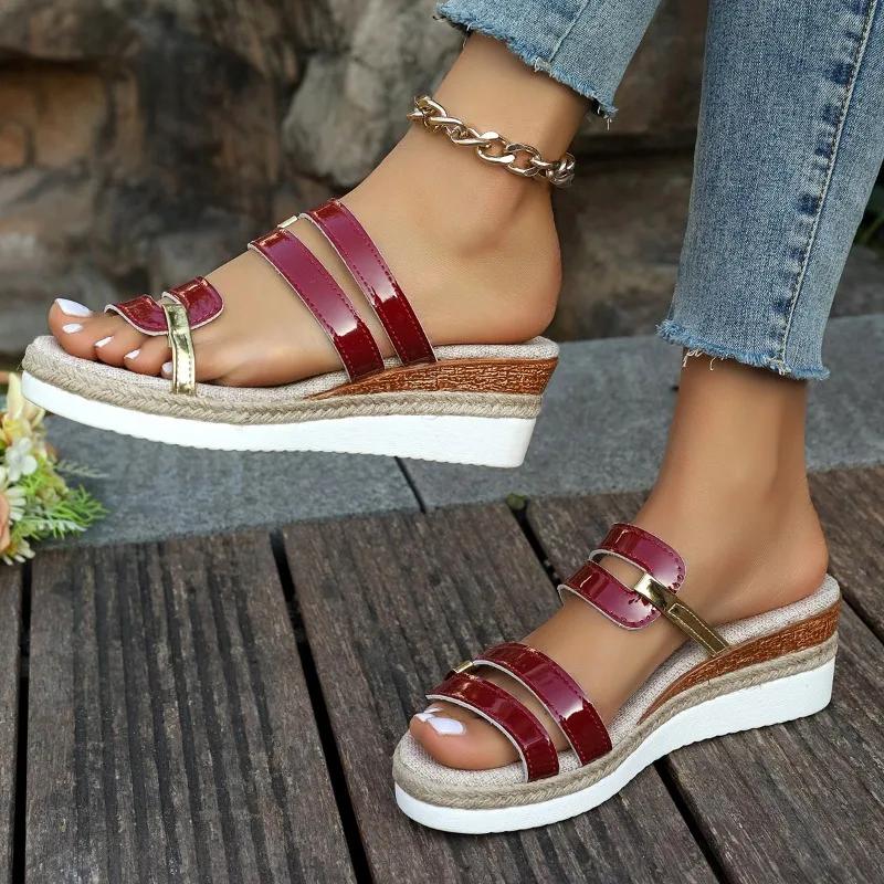 Fashion Ladies Shoes 2024 Hot Sale Peep Toe Women's Slippers Fashion Color Matching Casual Slippers Women New Plus Size Wedge Slippers