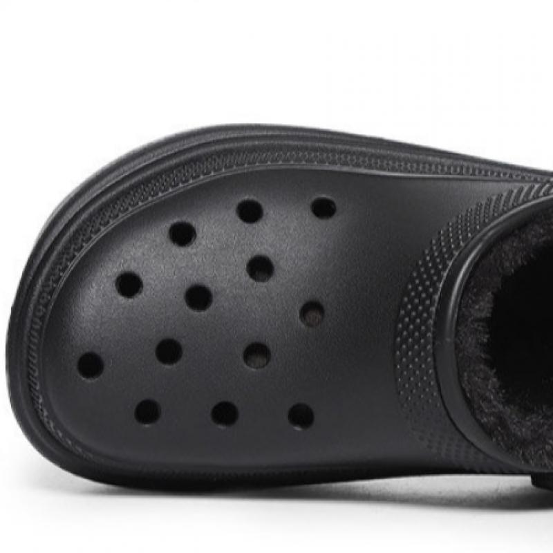 Crocs Stomp Line Clogs Fur Indoor Shoes Black 208546 001
