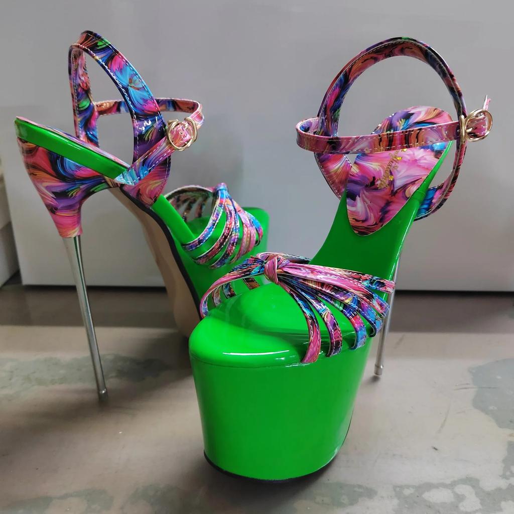 Fashion Women Shine Electroplated Heel Sandals Pole Dance Shoes Sexy Stripper Nightclub High Heels 19CM Exotic Models Shows