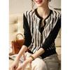Black White Lattice O-Neck Spliced Cardigan Ice Silk Knitting Single Breasted Women's Clothing Office Lady Plaid Slim Sweaters