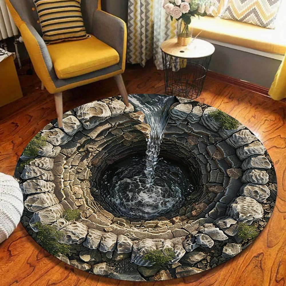 

Hole Visual Three-dimensional Circular Carpet Stone Pit Hole Pool Rug Indoor Fun Soft Decorative Door Mat 60cmx60cm