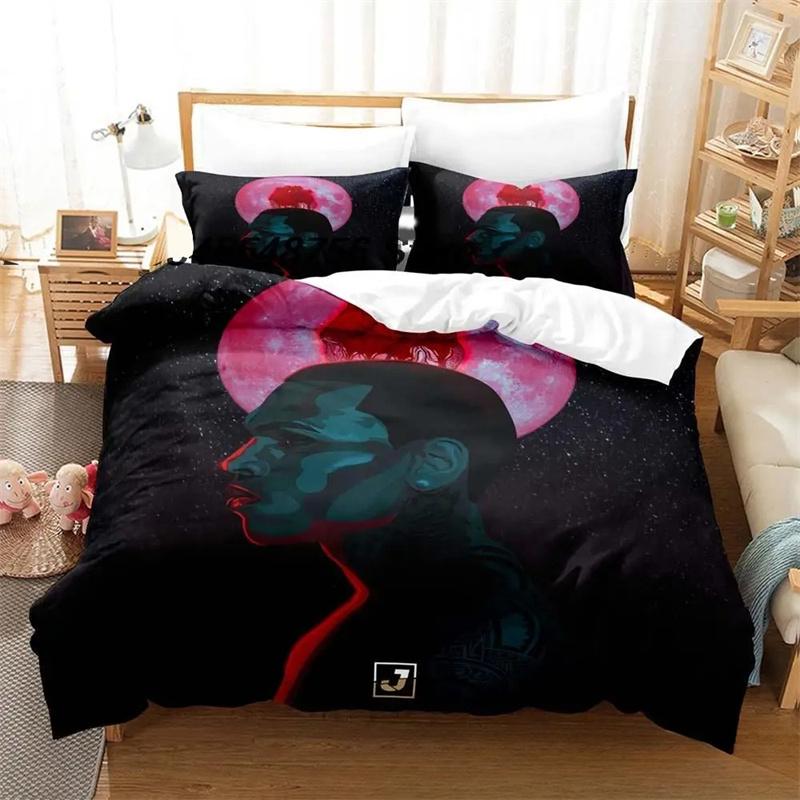 Music Print Chris Brown Bedding Set,Duvet Cover Comforter Bed Set Quilt Cover Pillowcase,King Queen Twin Size Boys Girls Adults