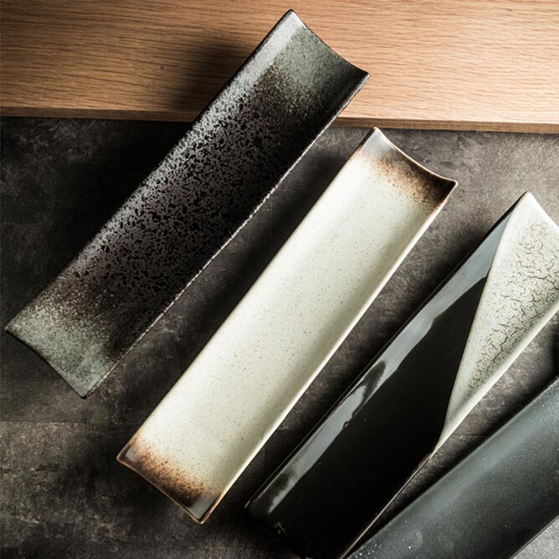Japanese Style Ceramic Dishes Tableware Long Plate Shaped Sushi Snack Plate Barbecue Plate Sashimi Fish Plate Restaurant Plates