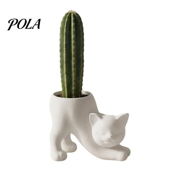 Desktop Decorative Vase 3D Printed Stretching Cat Planter Pot, Cute Kitty Succulents Creative Animal Flowerpot, Lovely Kitten Plant Pot for