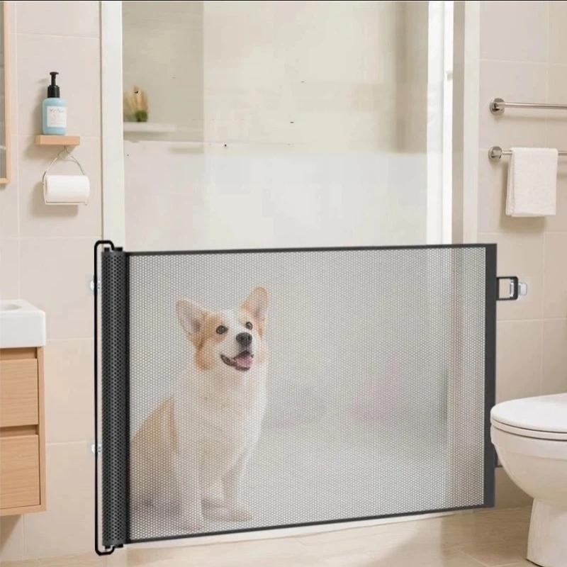 Retractable Pet Gate Screen Door-Stair Gates For Dog Cat Portable Dog Gates With Reinforced Strip Design To Prevent Crawling