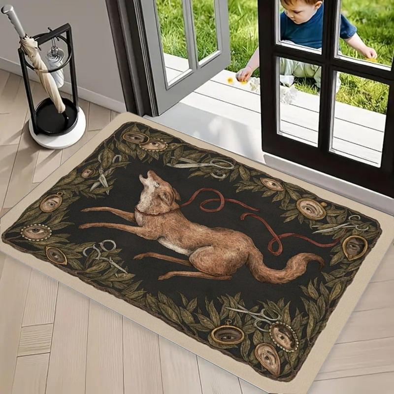 

Retro Rural Doormat Cute Rabbit Vine Printed Carpet Living Room Bedroom Farmhouse Decoration Carpet 40cm x 60cm