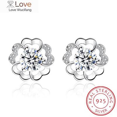925 Sterling Silver Earrings For Women Plum Flower Zirconia Stud Earring Crystal Wedding Party Jewelry Gift