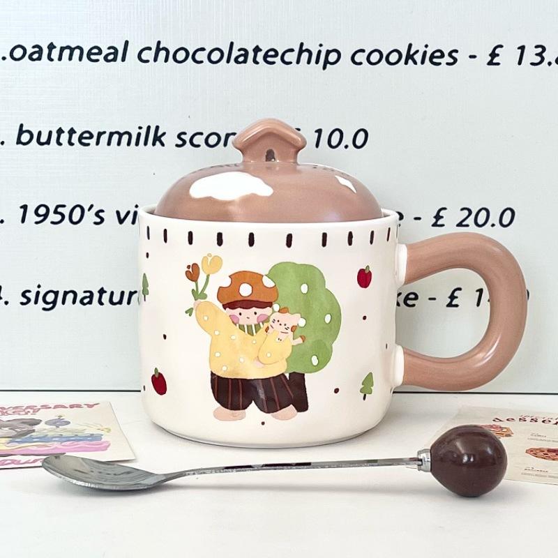 

Birthday gift cottage boys and girls cup cute retro ceramic mug with lid girls souvenir gift box 401-500ml