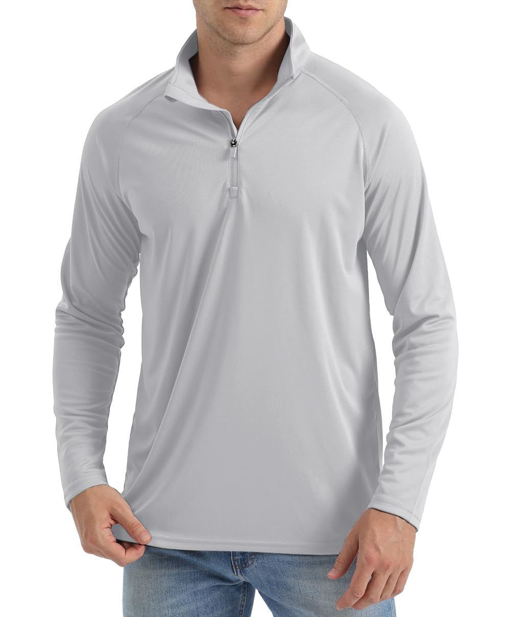 

[TACVASEN] Men s T-Shirt, Amphibious, Half-Zip, Long Sleeve, Raglan Sleeve, UV Protection, Outdoor, Simple, Summer, Active Sportswear, Light Gray, XL