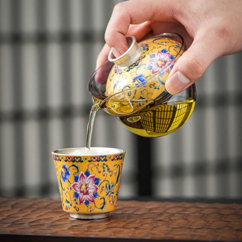 Chaxun Portable Silver Enamel Tea Set