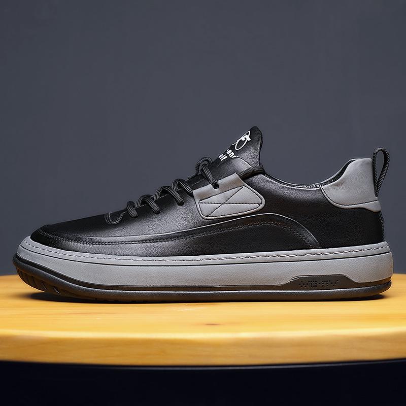 

Мужские туфли клоуна из коровьей кожи, весенняя спортивная тенденция, корейская версия, мужские белые низкие повседневные кеды, белая обувь, мужская воздухопроницаемость 44 чёрный