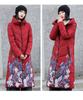Vintage-Blumendruck, für Damen, Winter, mit Kapuze, große Tasche, X-lang, winddicht, warm, Pufferjacke, Baumwolle, gepolstert, Parkas, Mantel