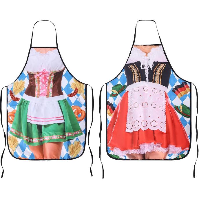 2 Pcs Oktoberfest Mardi Gras Apron Couples Cooking Aprons German Party Costume for Baking BBQ Chef Kitchen Gifts