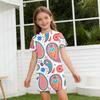 Girls Print Casual Dress Kids Loose Round Neck Short Sleeve Thin Sundress