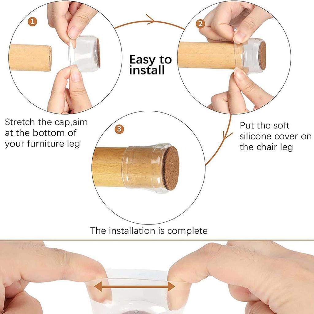 4pcs-Transparent Silicone Chair Leg Floor Protector with Wrapped Felt Bar Stool Chair Leg Furniture Leg Feet Protection Cover