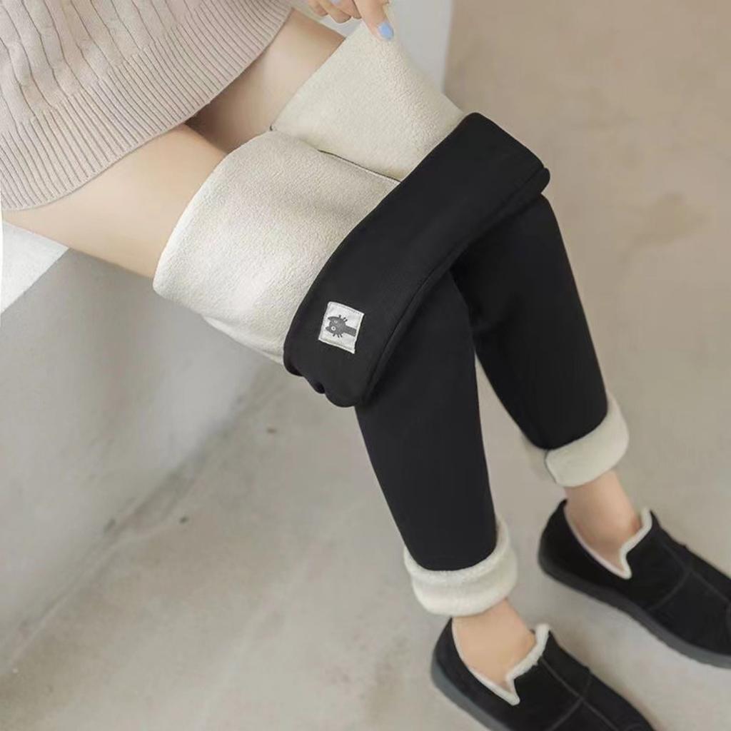 300-390g Thickened Lamb Wool Leggings with Added Fleece, Women's Outerwear, Pencil Pants with Small Legs, High Waist, Slim Fit, and Warm Pants