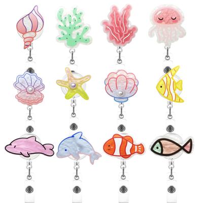 Marine Animals Retractable Nurse Chest Badge Reel Clip Holder Students Doctor Work Id Card Holder Keychain Gifts Accessories