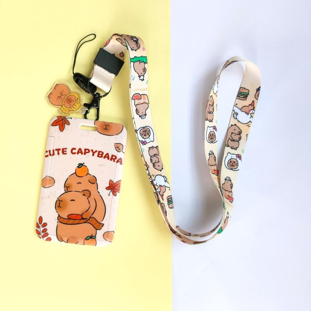 ABS ID Protection Card Case Cartoon Printing Long Lanyard Card Case Anti Loss Card Sleeve