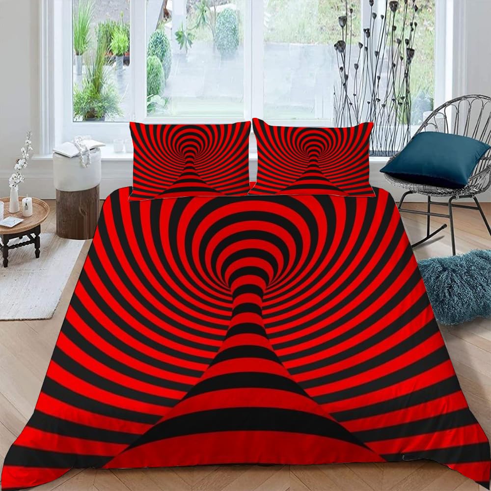 Visual Space Bedding Set Colorful Art Comforter Cover Rainbow Gradient Duvet Cover Optical Illusion Bedspread Cover Full King