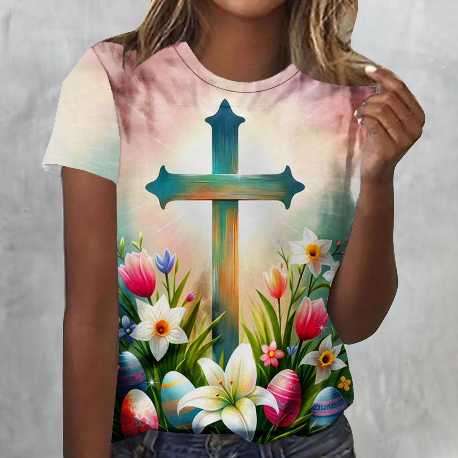 

Летний топ с круглым вырезом и 3D-принтом в виде цветов, животных и кроликов, модные повседневные женские футболки с короткими рукавами XS