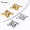 18K Gold Plated Brass Square Charm Connector,Inlaid Zircon Flower Pendant Connector For DIY Jewelry Making Accessories