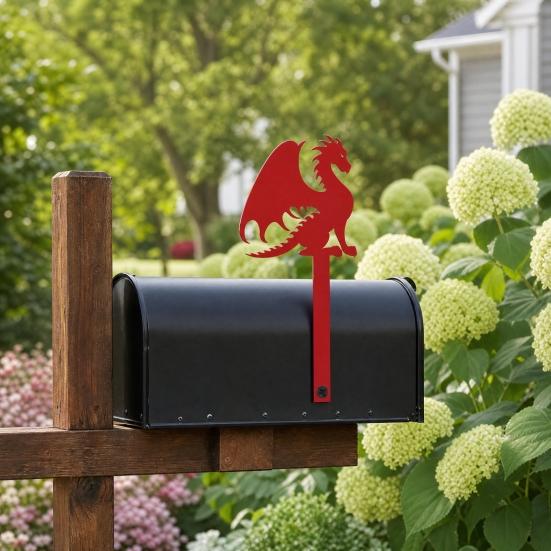 jijijing Metal Mailbox Flag Replacement, Decorative Dragon Stake Sign, Winged Shape Ornament for Outdoor Mail Box Decoration