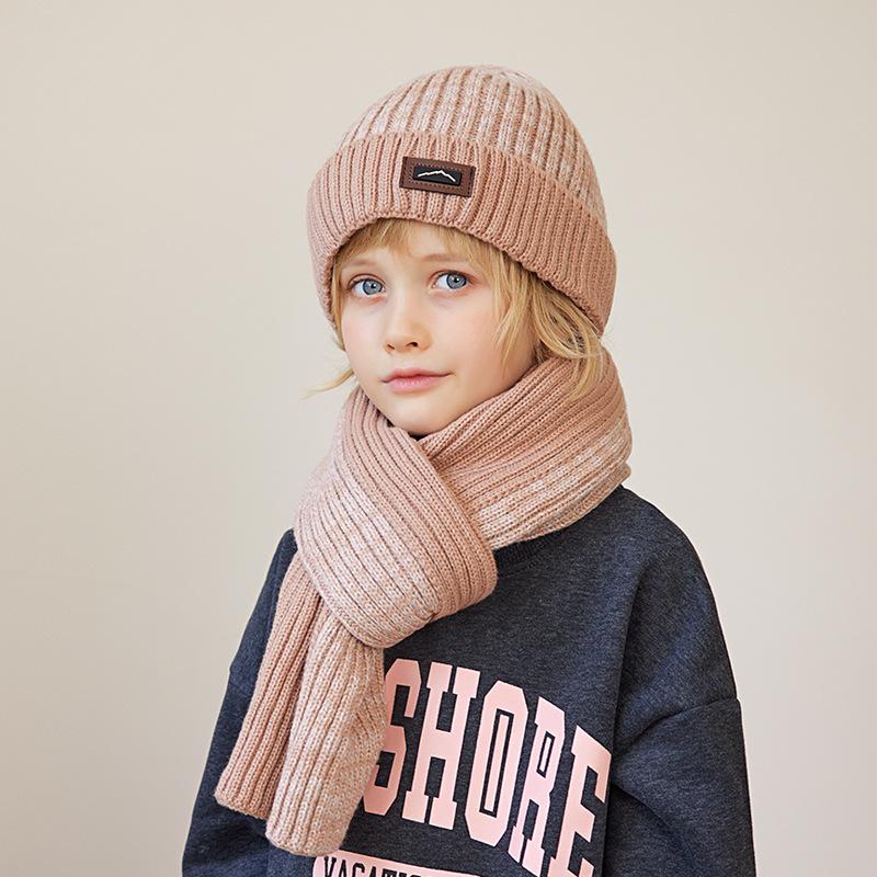 Children's Hat Scarf Gloves Three-piece Winter Boys Outdoor Warm Fleece Knitted Wool Hat