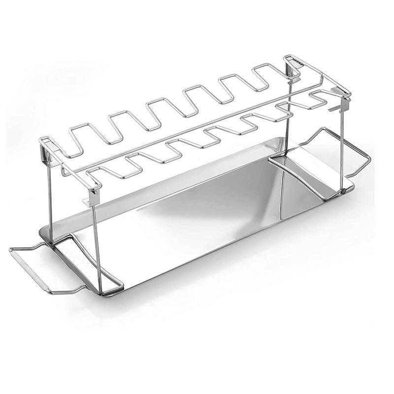 Stainless Steel Collapsible Barbecue Roaster Stand Tray Chicken Wing Leg Rack Grill with BBQ Pan Camping Barbecue Accessories