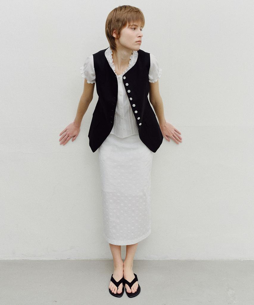 Enor Striped Dot Long Skirt - White