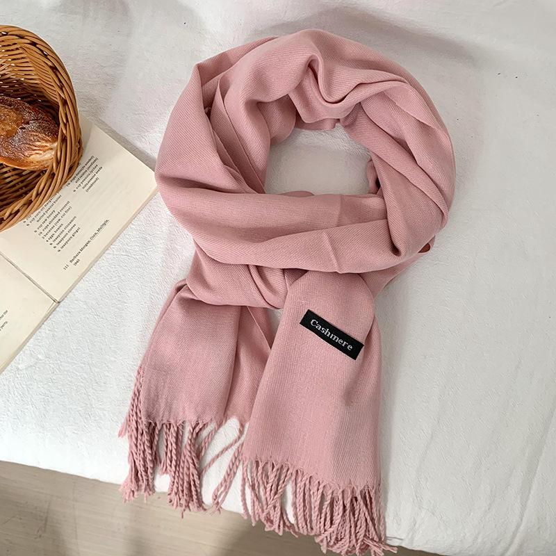 Scarf women's winter high-end sense new imitation cashmere solid color versatile warm fringed shawl scarf
