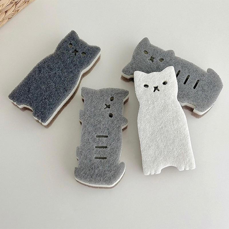 Cat Scrub Sponges 4x Cute Scrub Sponges For Pots Multifunctional Household Dishwashing Tools Reusable Dishwashing Cloth Scrubber
