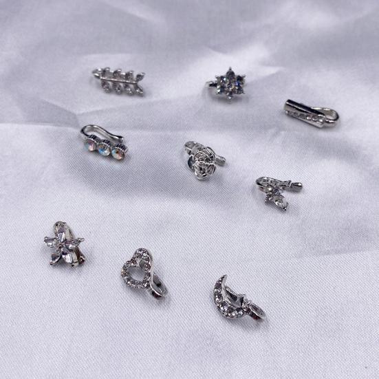 9Pcs Ear Bone Studs Flower Shape Rhinestone Jewelry Moon Non Pierced