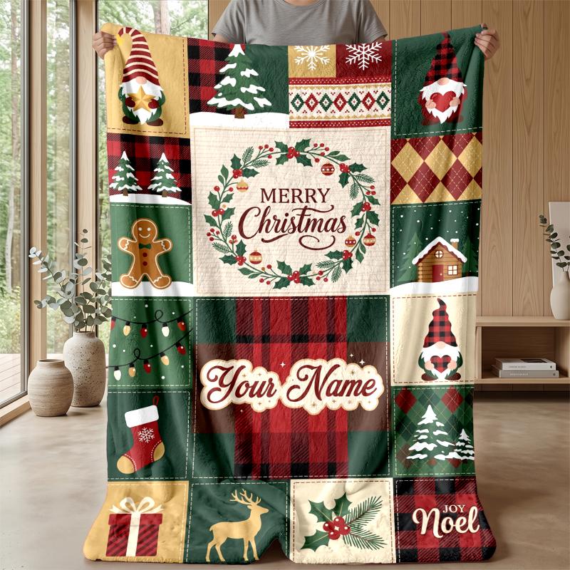 Pătură de Flanelă Personalizată cu Nume Imprimat de Crăciun Confort Cald Pătură de Pat Decor Acasă Cadou de Sărbători