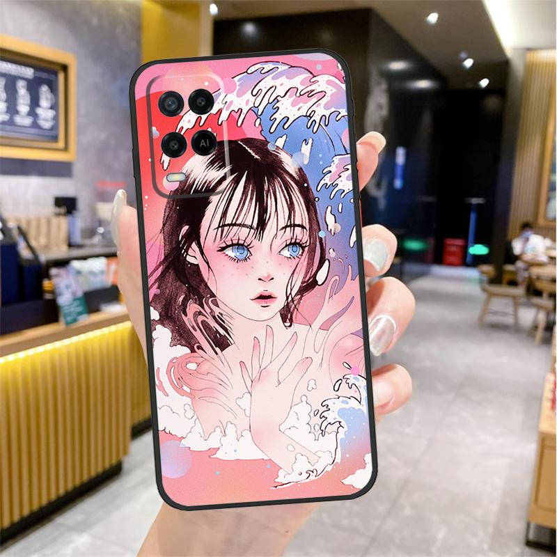 Cartoon Girl Aesthetic Case For Oppo A96 A76 A16 A17 A18 A60 A80 A40 A38 A58 A78 A98 A94 A74 A54 A15 A57 A77 A5 Pro