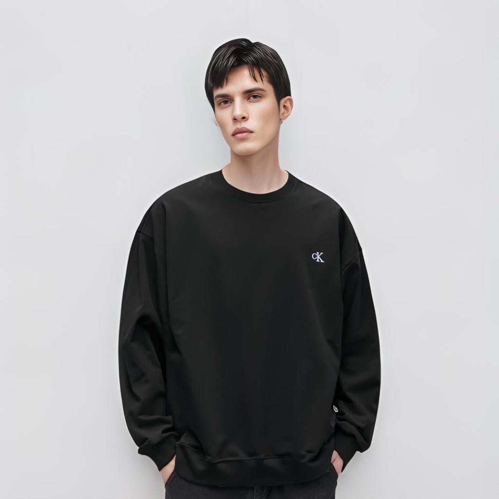 Calvin Klein Letter Logo Embroidered Casual Crew Neck Comfortable Versatile Long Sleeve Sweatshirt Unisex Sweatshirt Black J326817