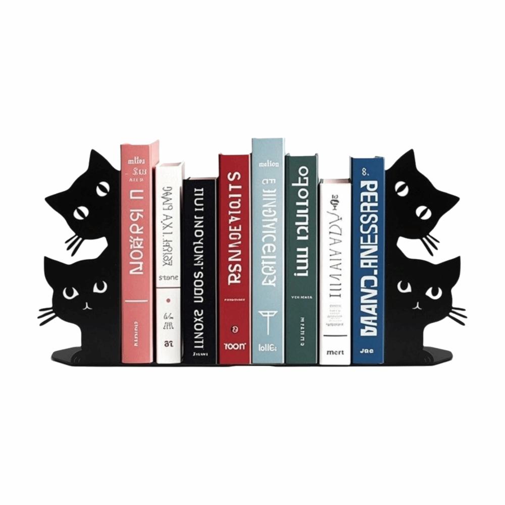 Durable Iron Metal Bookend Black Metal Book Holder Cute Cat Bookend  Home Library