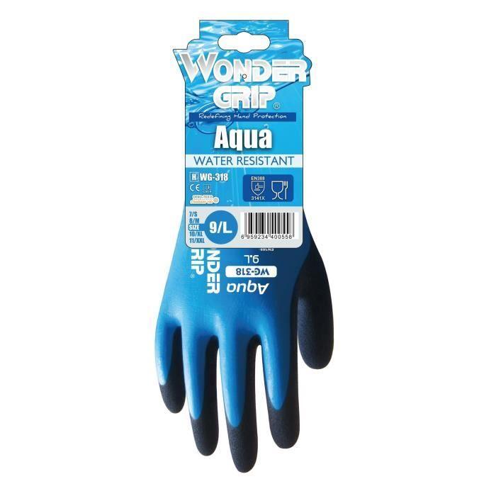 Gants de travail - WONDER GRIP - AQUA-11 WG-318 - Etanche - Adhérence inégalée - Confortable
