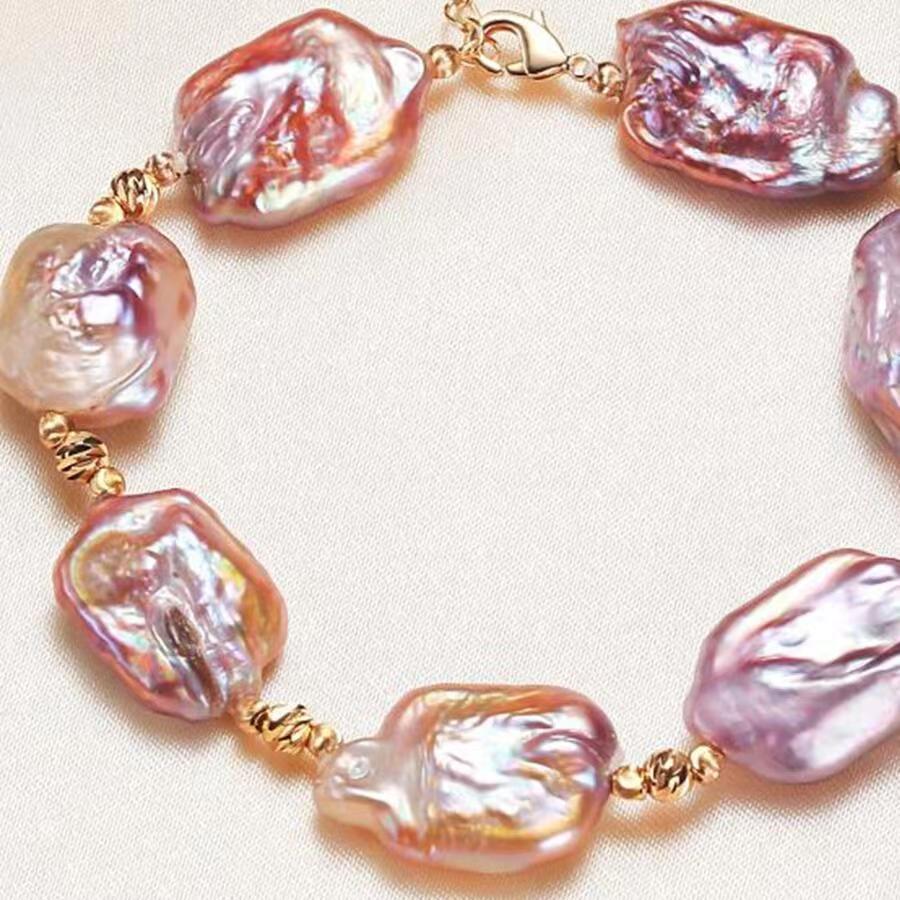 Bransoletka z perłą barokową Bransoletka z nieregularną perłą Kolorowa Retro Osobowość