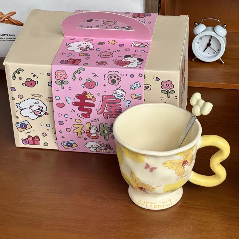 Birthday Gift for Best Friend High Looking Butterfly Ceramic Mug for Girls Practical Gift Souvenir Gift Box