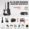 Donner Electric Guitar Beginner Set ST Type SSH Pickup Arrangement 39 Inches Full Size Poplar Wood Mini Amplifier Black 7 Piece Accessory Set