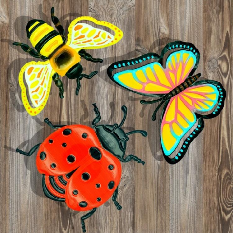 Iron Butterfly Honeybees Ladybugs Metal Wall Art Weather Proof Garden Homes Decors Handmade 3D Insect Sculpture