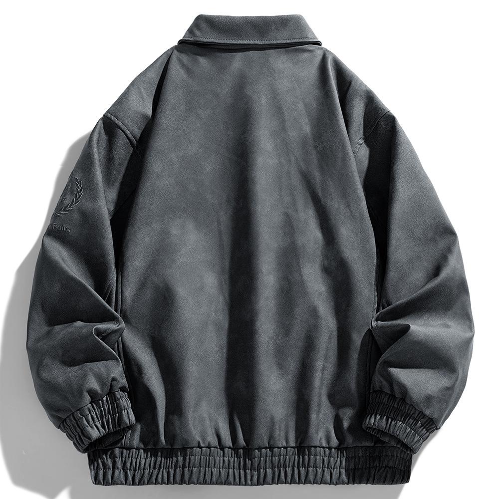 New Lapel Jacket for Men's Autumn High Street Handsome Heavy Embroidered Couple Jacket for Young Lapel Leather Jacket