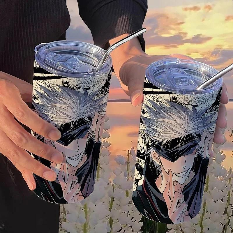 Jujutsu Kaisen Yuji Hrneček 500 ml Satoru Gojo Nerezová Ocel Cestovní Termohrnek Izolované Brčko Hrneček na Kávu Dárek Pro Děti