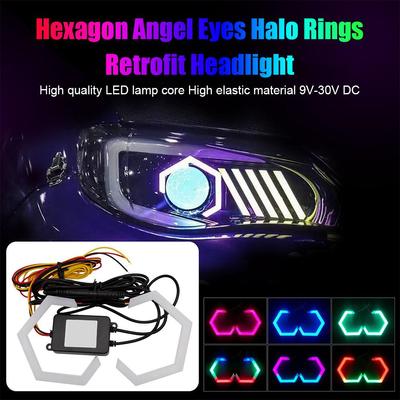 RGB Sześciokątne Pierścienie Halo Angel Eyes Reflektor Retrofit Skręt Biały DRL+Bursztynowy Sygnał Samochodowy Światło Motocyklowe Przełącznik Switchback T5H7