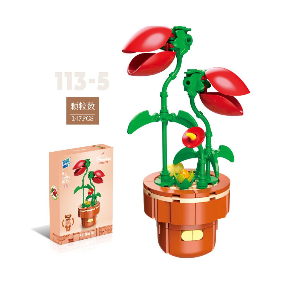 Flower Potted Plant Succulents Building Blocks Ornaments Models Home Decoration Flower Bouquet MOC Bricks Assembly Toy Kids Gift