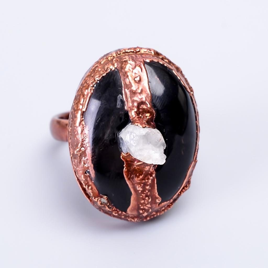 Black Onyx Gemstone Copper Eternity Statement New Electroformed Anniversary Ring V-55