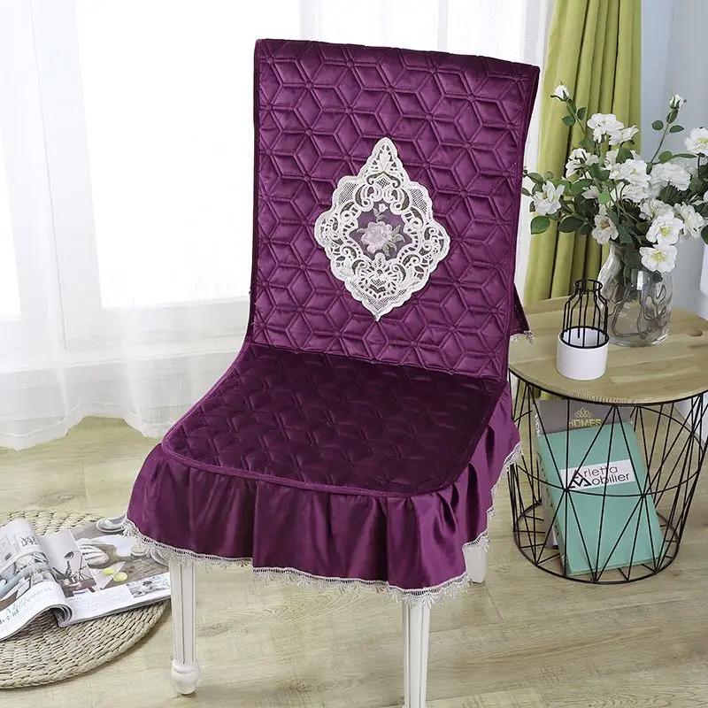 Minimalist Home Dining Table Chair Cover Connected Non Slip Lace Stool Cover Plush Dustproof and Breathable Chair Cushion