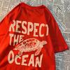 Respect The Ocean Green Turtle T Shirt Men Oversized Clothes Hip Hop Breathable Short Sleeve Harajuku Summer Cotton T-Shirt