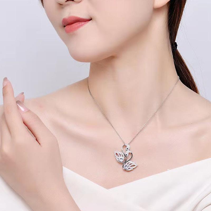 Nye kvinners 925 sølv Swan Halskjede lys luksus nisje design damesmykker